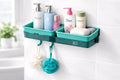 Wall-Mounted Bathroom Shelf with Hooks No-Drill Self-Adhesive Dual Compartment Storage Shelf