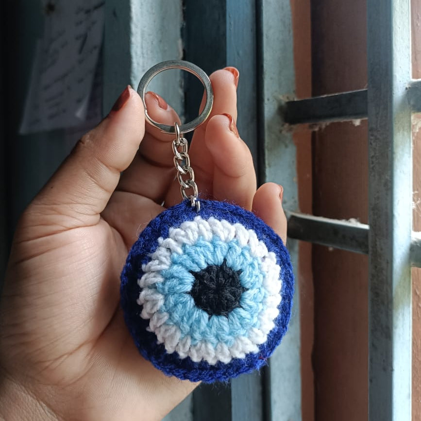 Evil eye crochet keyring