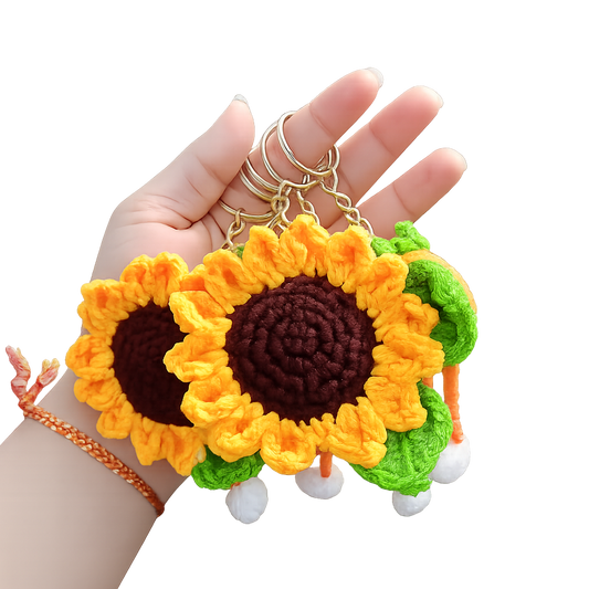Crochet sunflower keychain