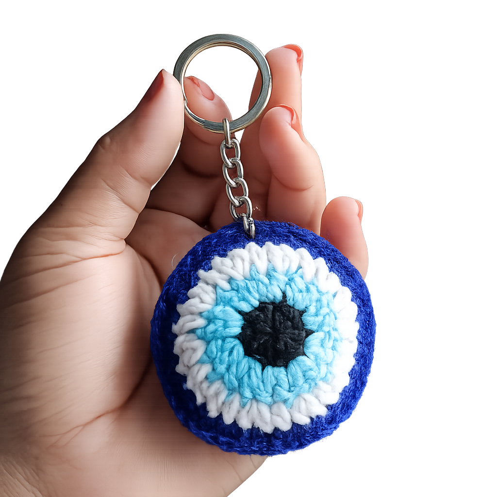 Evil eye crochet keyring