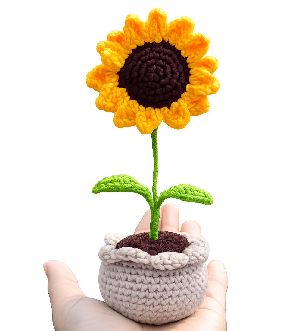 Crochet mini sunflower pot